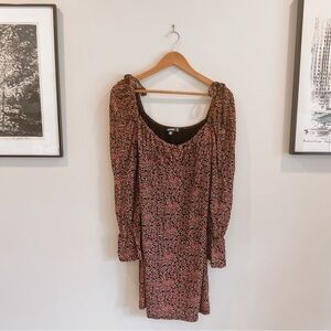 Missguided Black Red Floral Print Milkmaid Long Sleeve Mini Dress Size 14